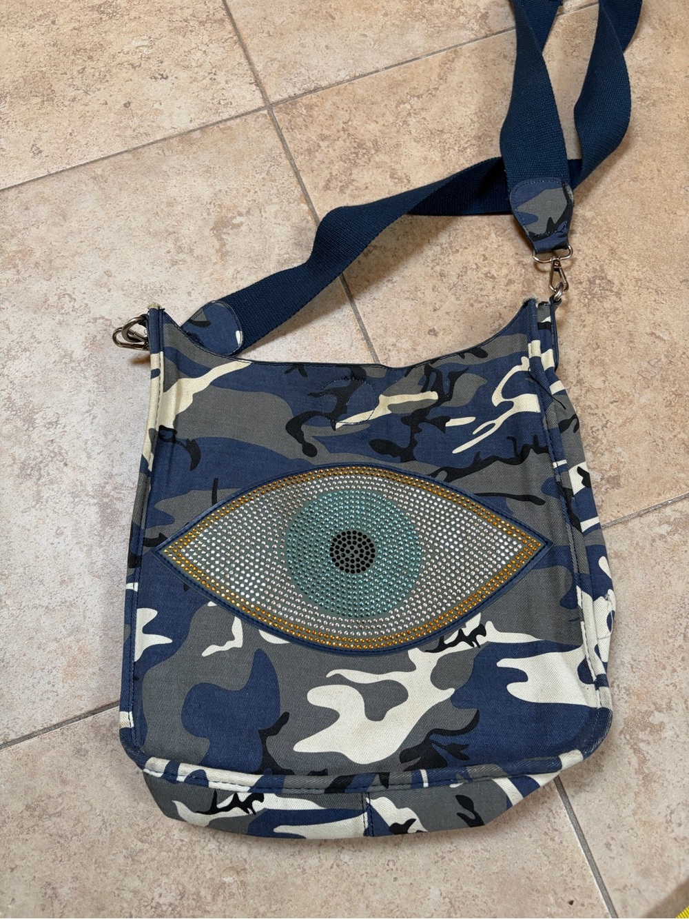 Camouflage blue gray Crossbody Bag sequin  evil Eye handbag